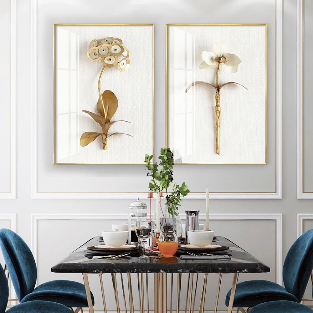 

Abstract Golden Flower Canvas Painting Poster Luxury Wall Art Home Picture Modern for Nordic Living Room Bedroom Decoration