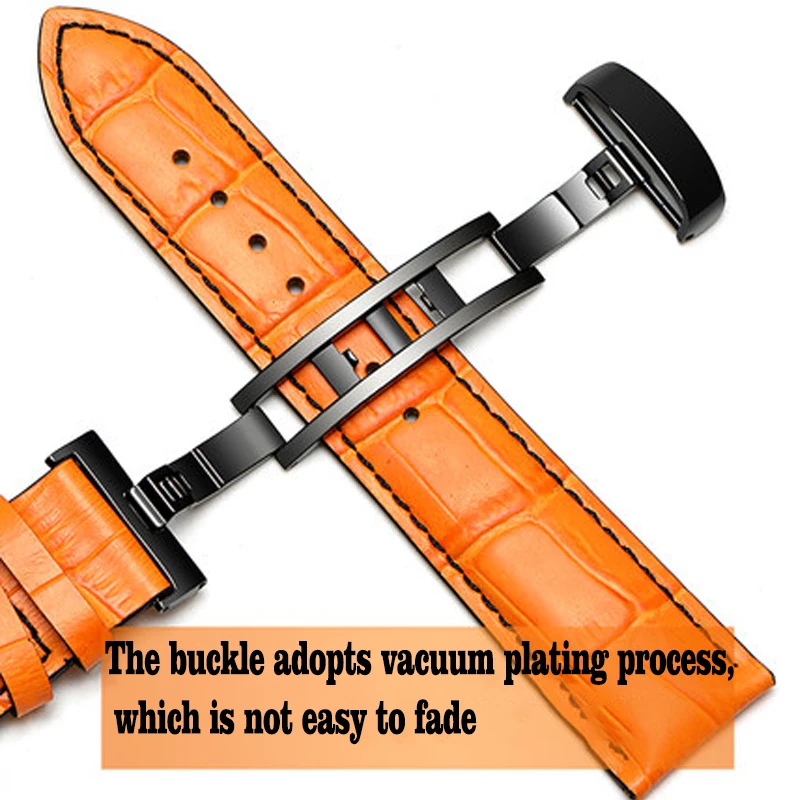 Genuine Leather Watch Strap Black Orange Thread Butterfly Button Replacement Belt for Mido M005 Strap Men 22mm 23mm Watch Band