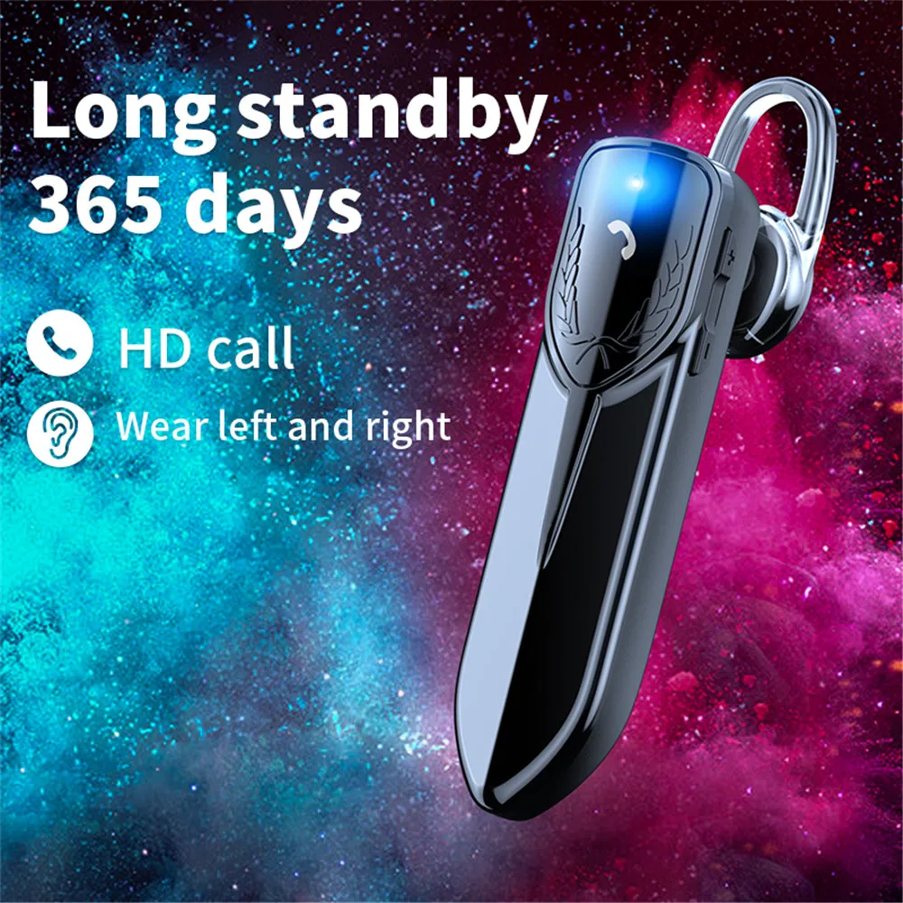 Single Business Bluetooth V5.2 Headset Wireless Earphone Ear Hook with Mic 48 Hours talk time Handsfree driving sport For xiaomi - купить по