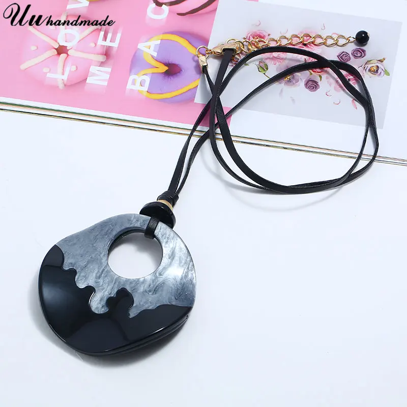 Бохо большая акриловая круглая подвеска кожаная цепочка ожерелье женское колье