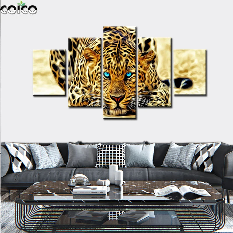 

5 Pieces Wall Pictures Tiger Lion Horse Canvas Painting Animal Print Poster Modern Art Modular Home Decor Prints for Living Room