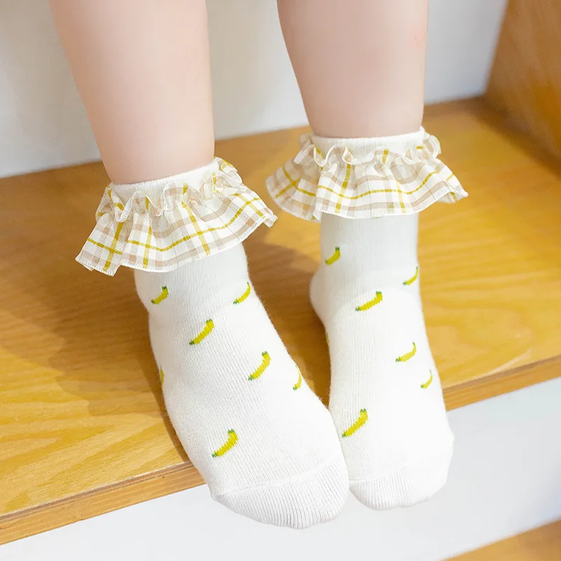 Детские носки новые кружевные белые для маленьких девочек клетчатые с принтом