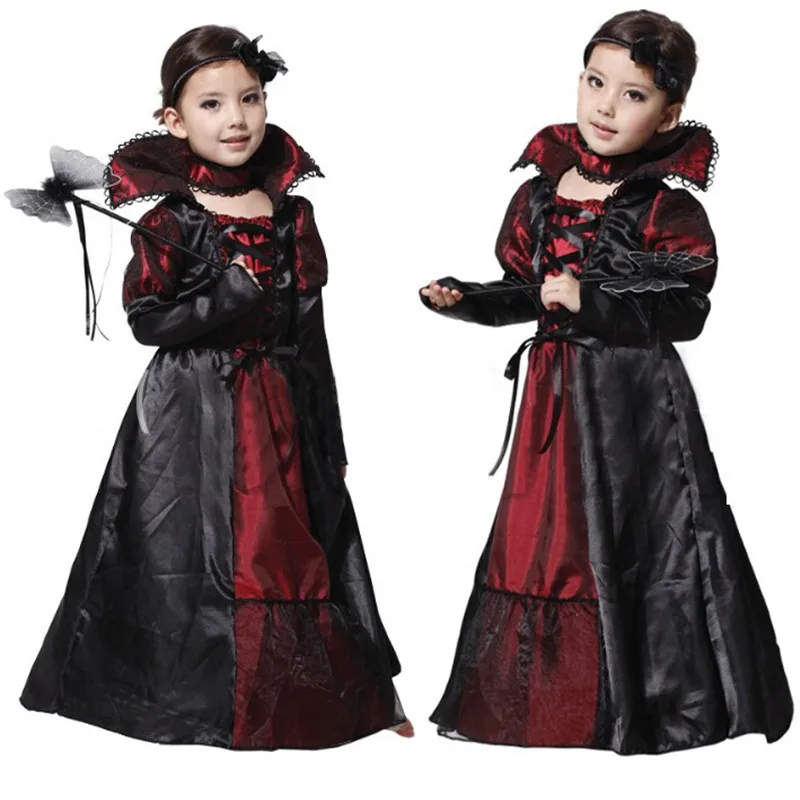 

Children Girls Gothic Vampire Purim Festival Costumes for Kids Princess Cosplay Costume Long Carnival Party Dress Christmas