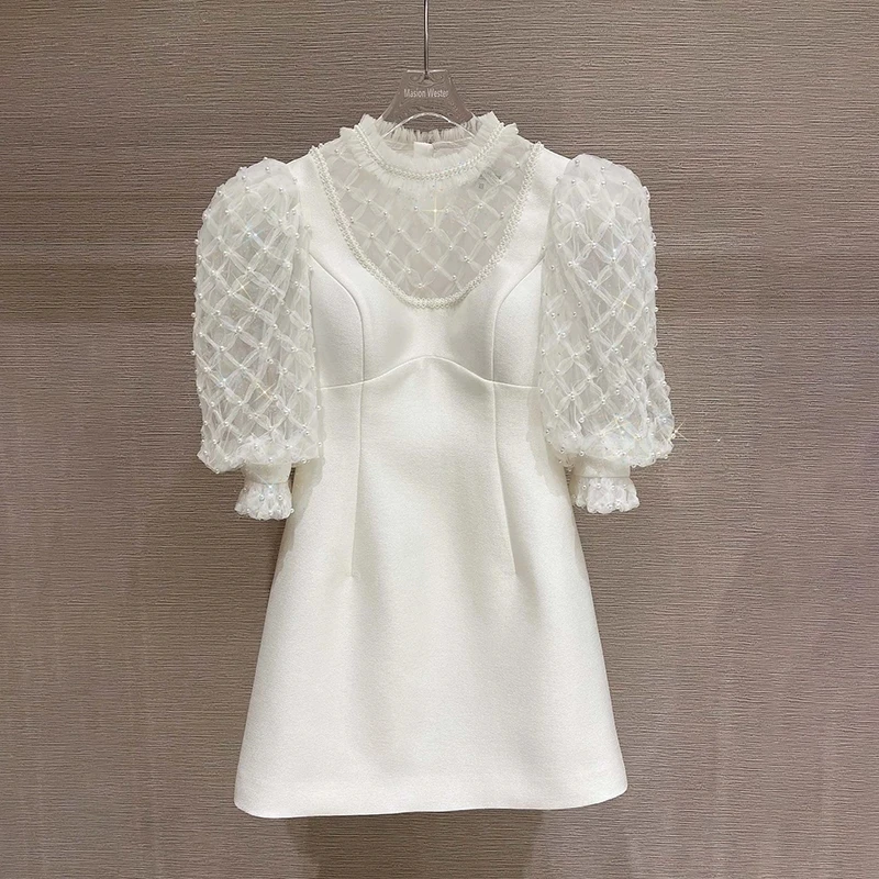 Высокое качество женское летнее платье элегантное с круглым вырезом рукавами