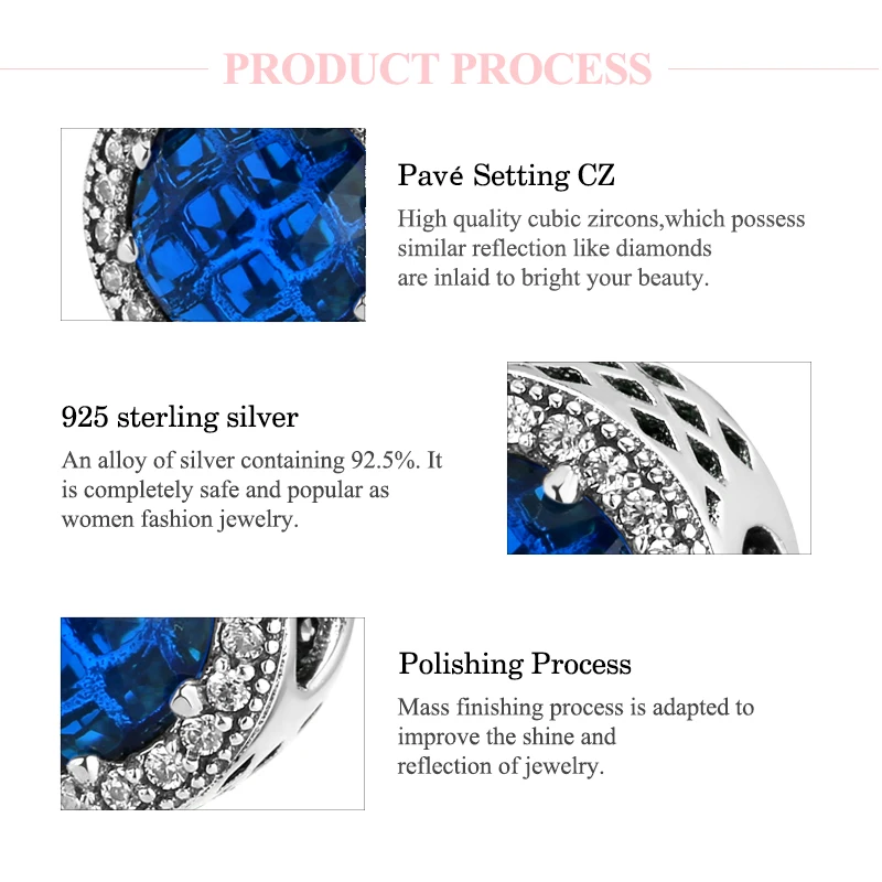 Серебро 925 пробы темно синие циркониевые Бусы Женские аксессуары трендовые 2018