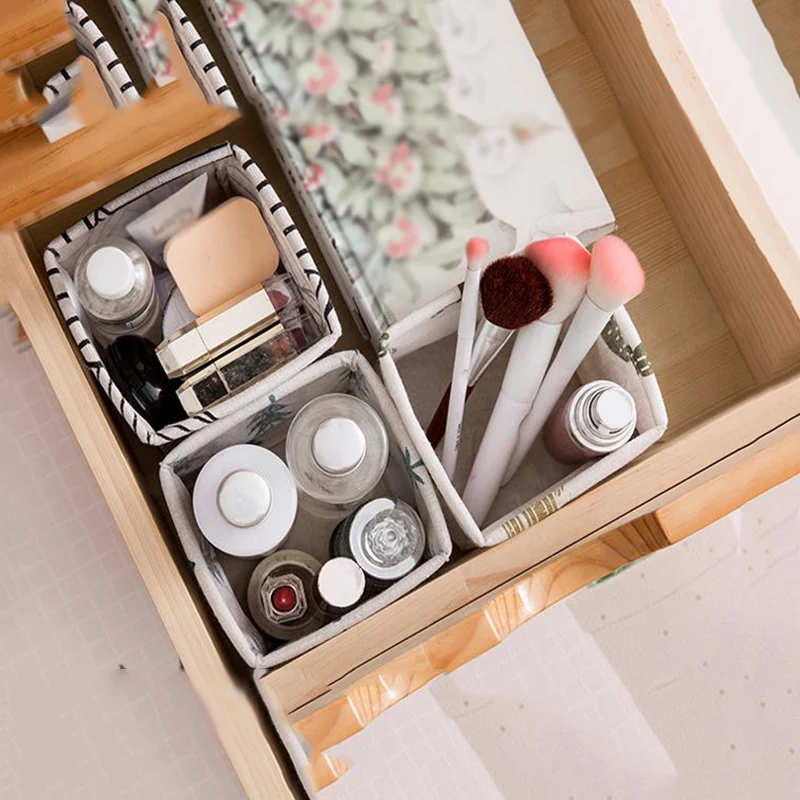 Fabric Desktop Storage Basket Sundries Makeup Organizer Case High Quality Striped Plant Printed Box 2019 New | Багаж и сумки