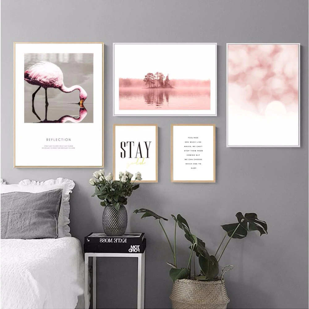 Настенная картина в скандинавском стиле с изображением фламинго розового пляжа