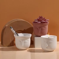 concrete candle jar silicone mold cement succulent flower pot making mould handmade human face home decoration tool