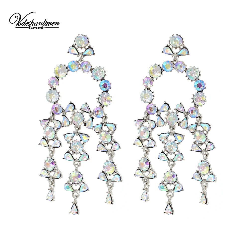 Vodeshanliwen ZA New Crystal Tassel Earrings For Women Fashion Imitation pearl Statement Big Earrings New Accessories