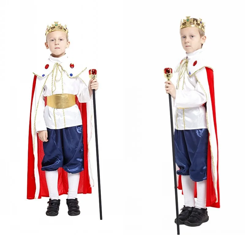 

Boys King Prince Crown Outfit Kids Stage Performance Shirt Pants Cloak Halloween Cosplay Costumes Party Role Play Dress Up Suit