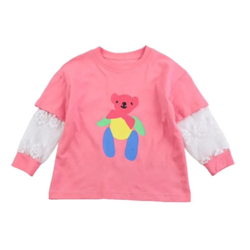 

2021 spring summer cartoon bear Lace long sleeve bottom T-shirt Suitable For Children 24M-9 Years Old T-Shirt Cotton T-Shirt Top