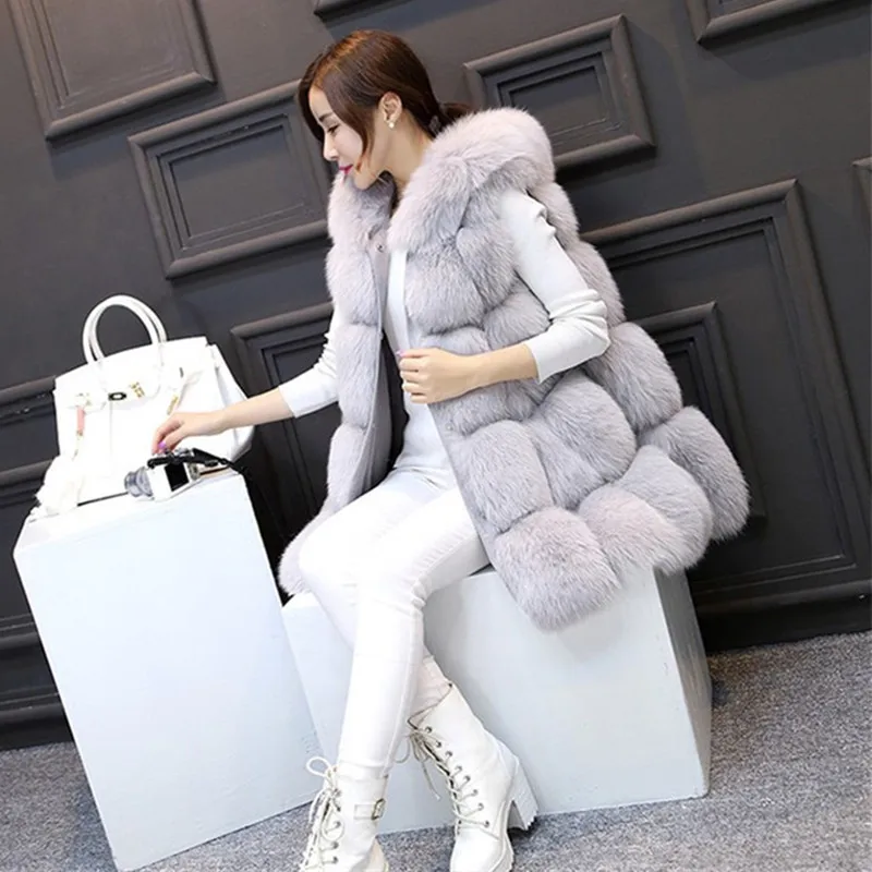 Новая зимняя женская меховая жилетка средней и длинной длины из лисьего меха