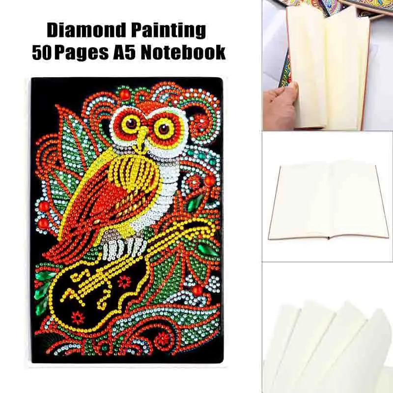 

DIY owl Special Shaped Diamond Painting Notebook Diary Book 50 Pages A5 Notebook Embroidery Diamond Cross Stitch Craft Gift