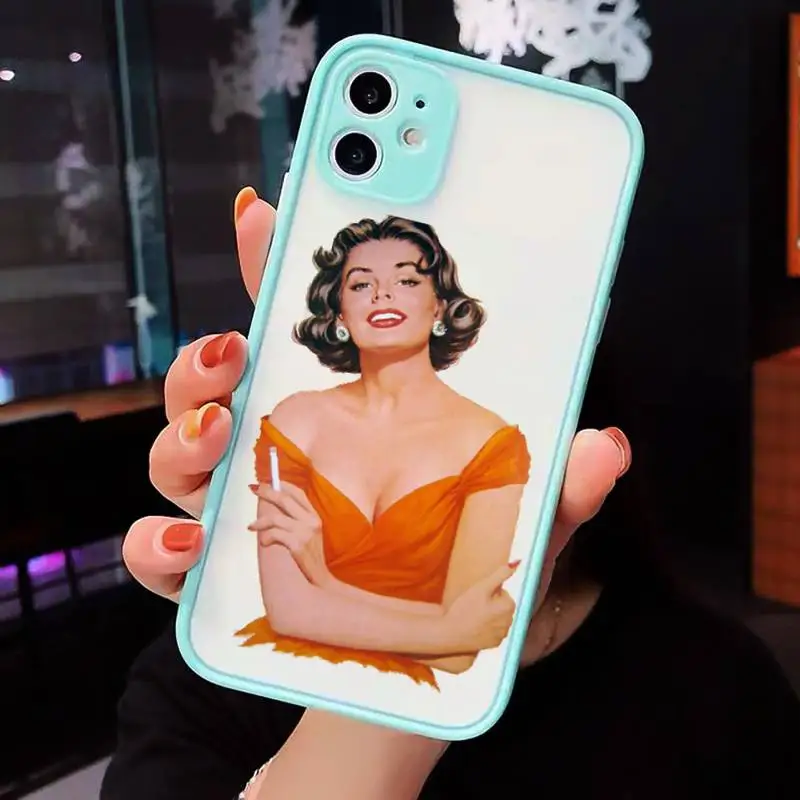 

Sexy beauty retro smoke Phone Case Matte Transparent for iPhone 7 8 11 12 s mini pro X XS XR MAX Plus cover funda