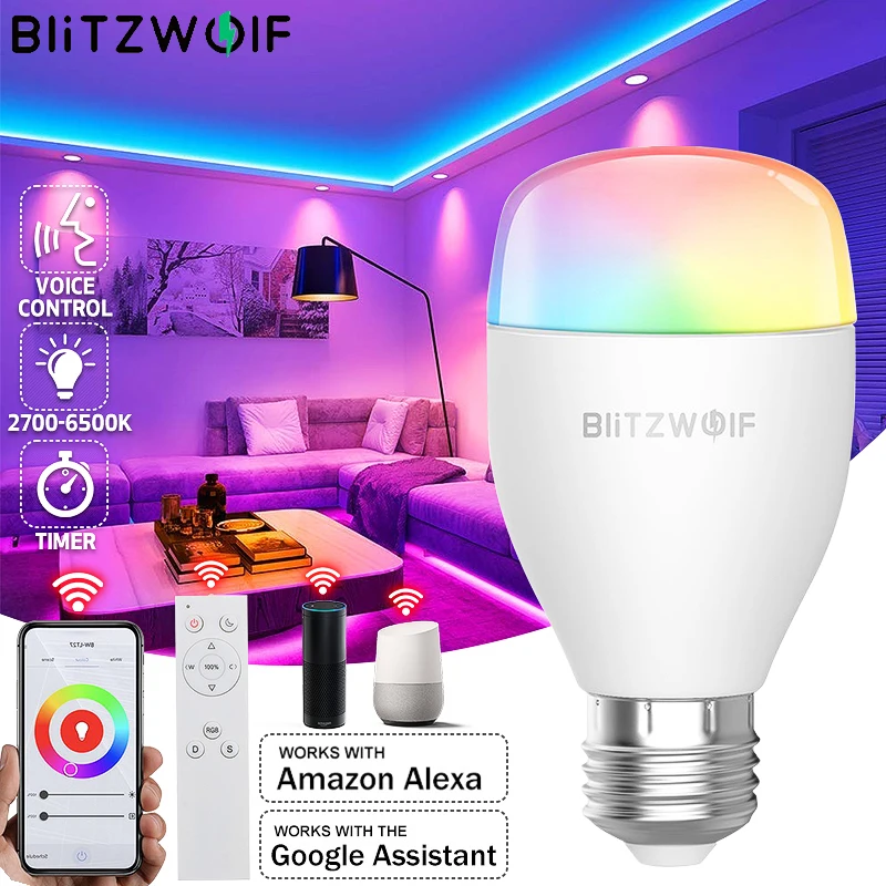 

BlitzWolf BW-LT27 Wifi Smart LED Light Bulb 100-240V RGB+9W E27 Lamp Room Decor Smart LED Bulb Work With Alexa Google Assistant