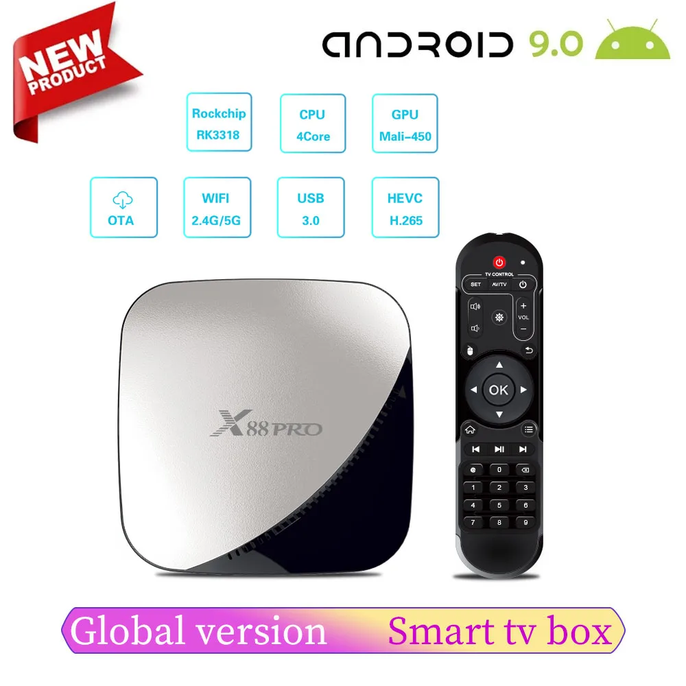 

Приставка Смарт-ТВ X88 PRO, Android 9,0, 4 + 128/64/32 ГБ, 4 ядра, Wi-Fi, 2 + 16 Гб