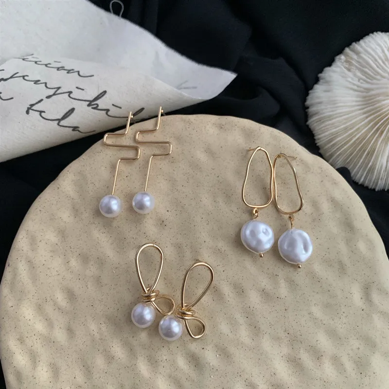 MuHan жемчужные серьги асимметричные геометрические металлические Длинные