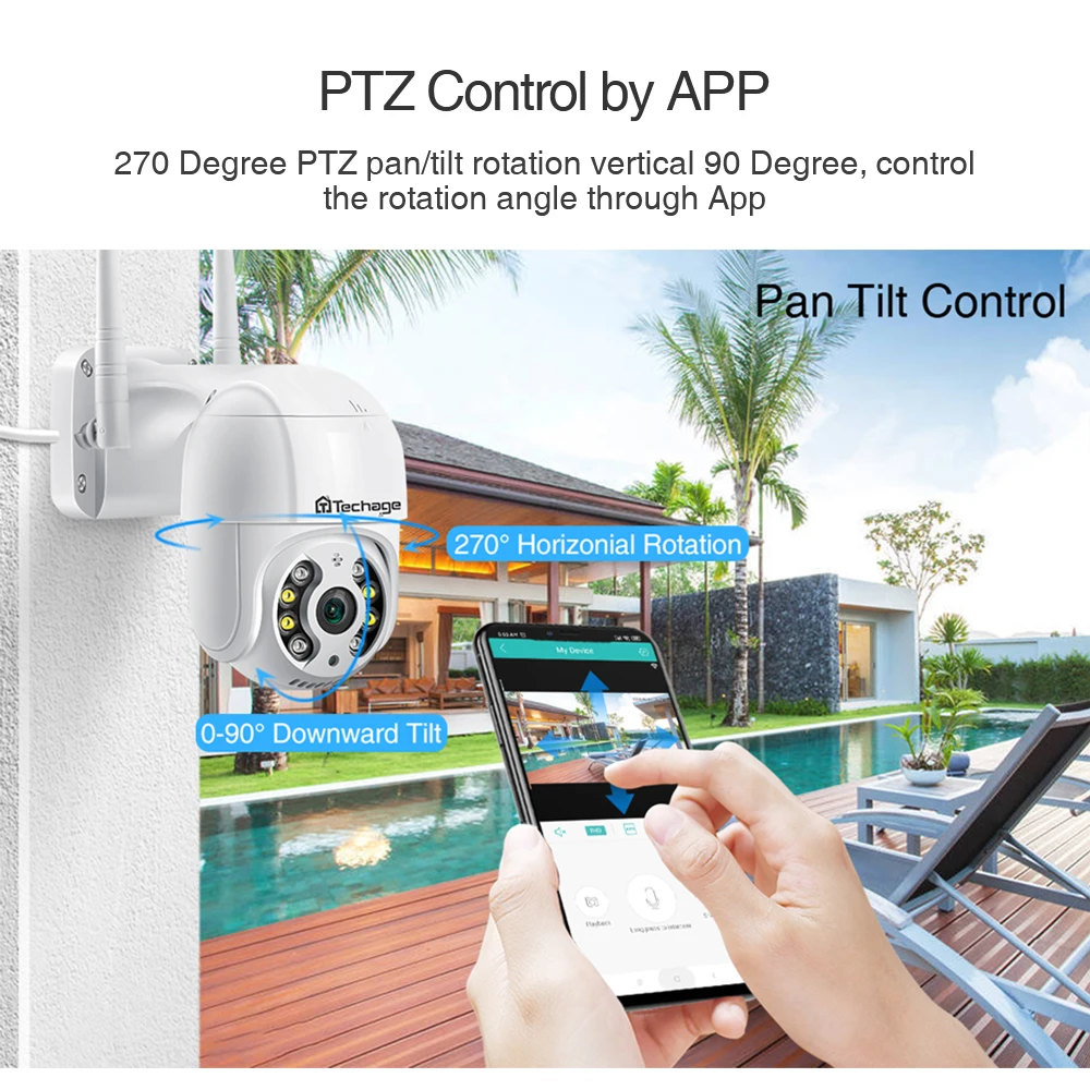 Купольная PTZ камера Techage беспроводная IP с датчиком движения 1080P Wi Fi двухстороннее