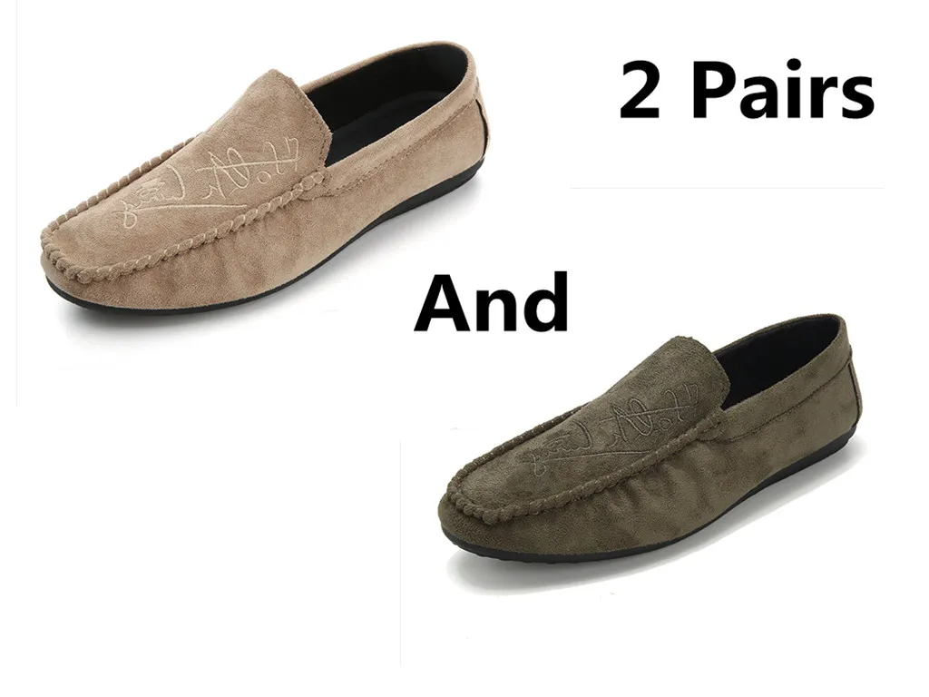 style 9 Большие размеры 39-44; мягкие удобные мужские лоферы для отдыха; парусиновая Классическая обувь на плоской подошве для вождения; лаконичные туфли без застежки в стиле ретро; 2 пары - Цвет: style 9