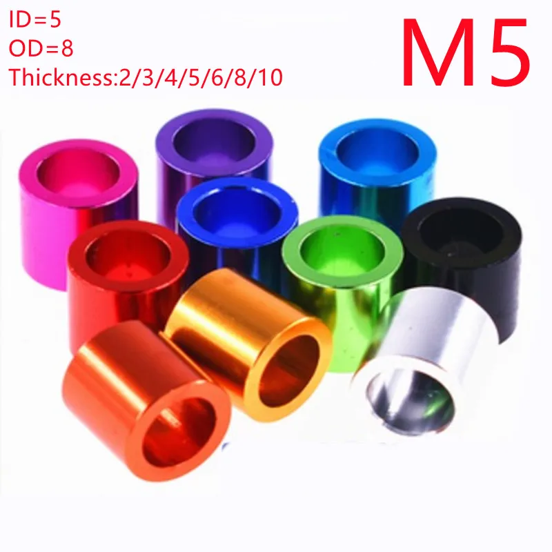 

10pcs/lot M5 colourful Anodized aluminum flat Washers Gasket bushing Thickness 2mm to 10mm OD=8