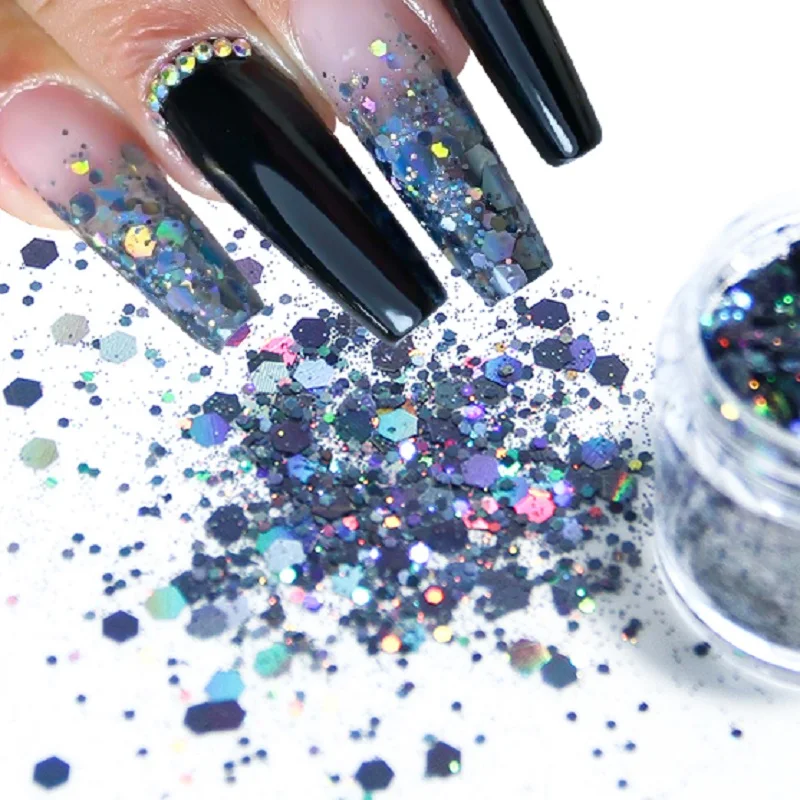 

Голографический лазер, цвет, декор для ногтей, блеск, смешанный размер, шестигранный, крупный, переливающийся, аксессуары для дизайна ногтей...