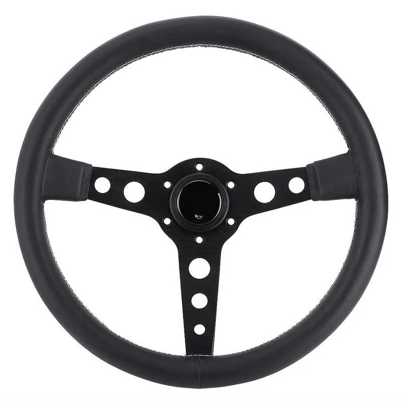 

350mm/14in for MOMO Prototipo Style 6-Bolt Black Leather Racing Steering Wheel Gray Stitching with Horn Button Auto Accessory