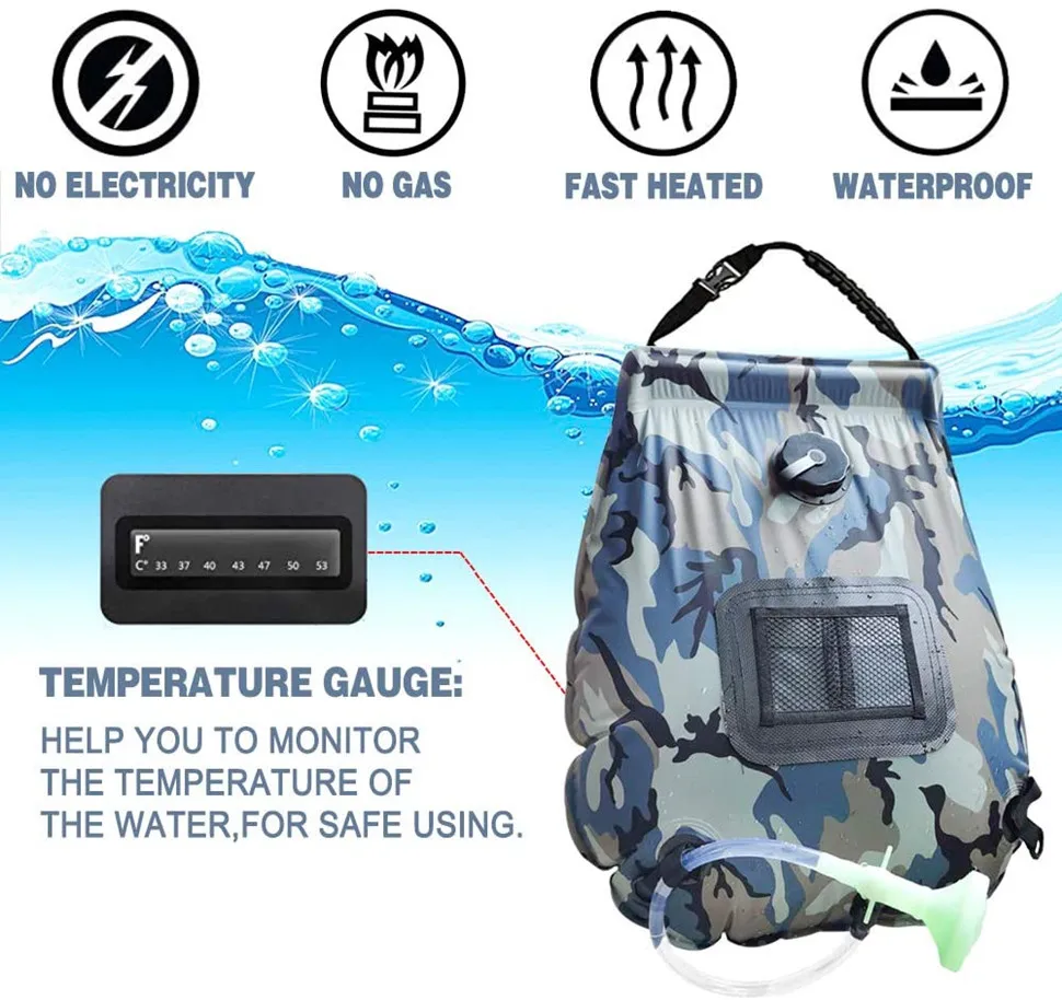 Портативный Солнечный Душ мешок для кемпинга Пеший Туризм 5 галлонов/20L с Большая