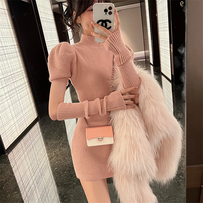 

Limiguyue Knitted Dress Party Sexy Korean Slim Casual Y2k Mini Dresses Sweater Women Spring Long Sleeve One Piece Dress Elegant