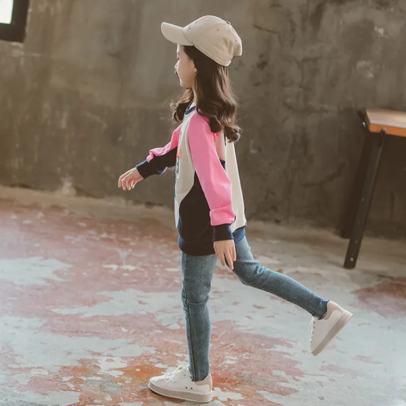 2019 осенний костюм с длинными рукавами для девочек хлопковый розовый свитер