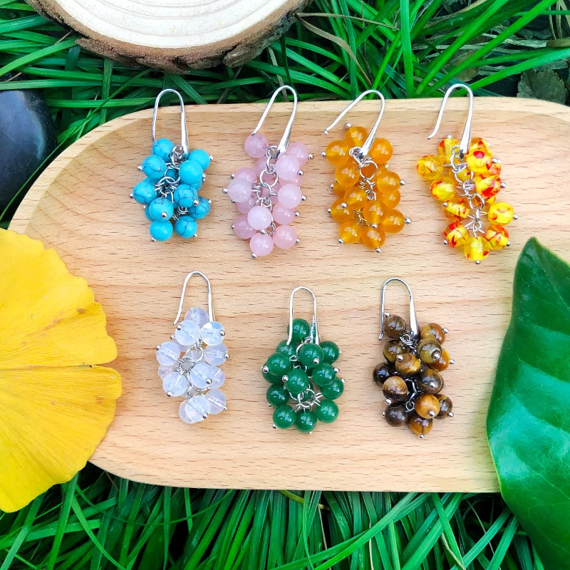 

KOMi Boho Amethysts Agates Turquoises Aventurine Opal Stone Beads Chandelier Dangle Earrings for Women Drop Earrings Brinco
