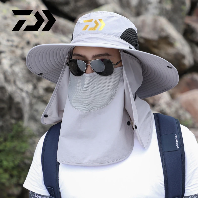 

2020 Man Cap Daiwa Fishing Sun Hat Foldable Outdoor Climbing Fisherman Hat UV Protection Sunshade Hat Big Eaves Adjustable Hat