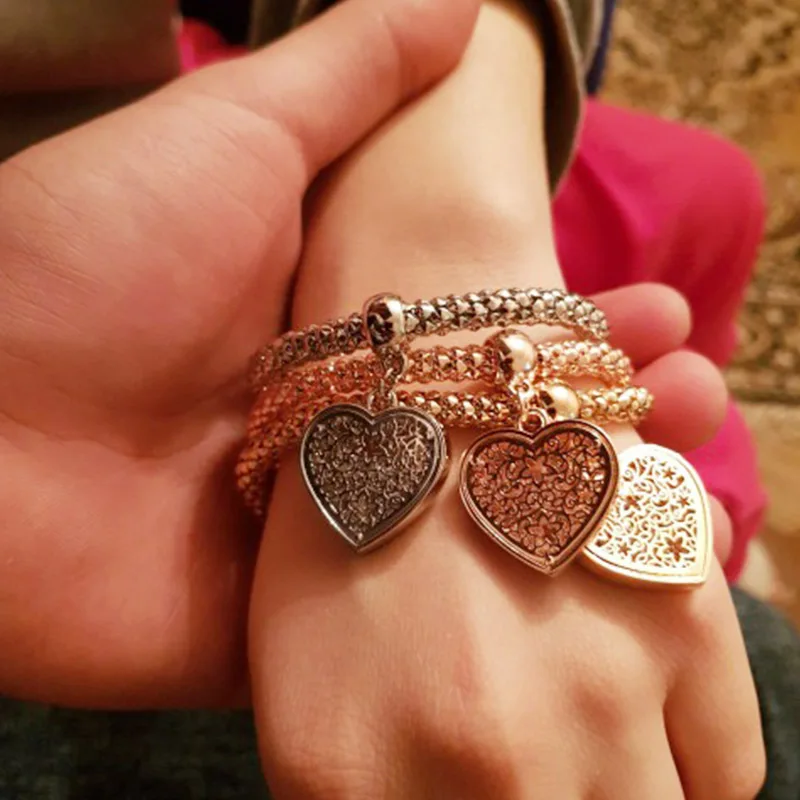 3шт / комплект попкорн браслет цепочка для женщин Золотисто серебряные браслеты