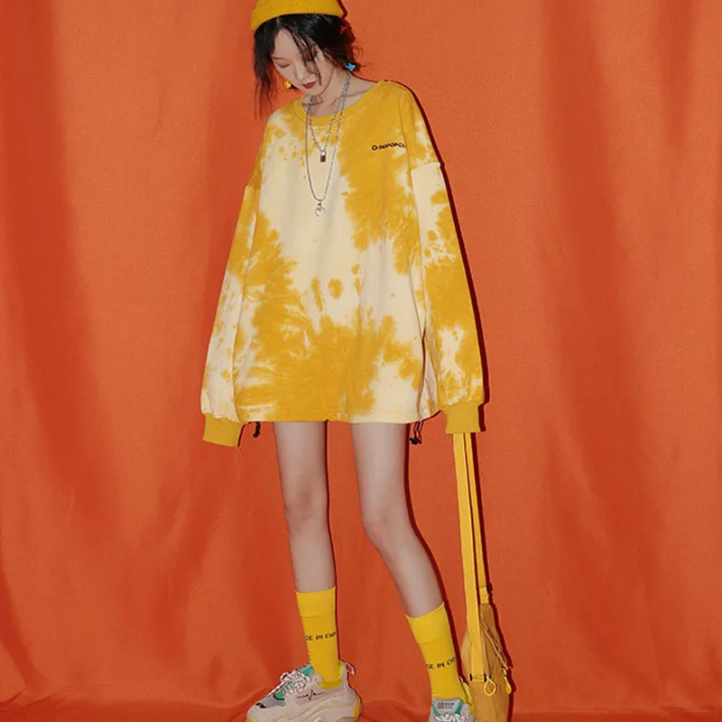 

Новинка весна-осень 2020 толстовки с принтом тай-дай Женский свитшот Повседневный Свободный Топ с длинным рукавом в стиле Харадзюку женские пуловеры большого размера с принтом