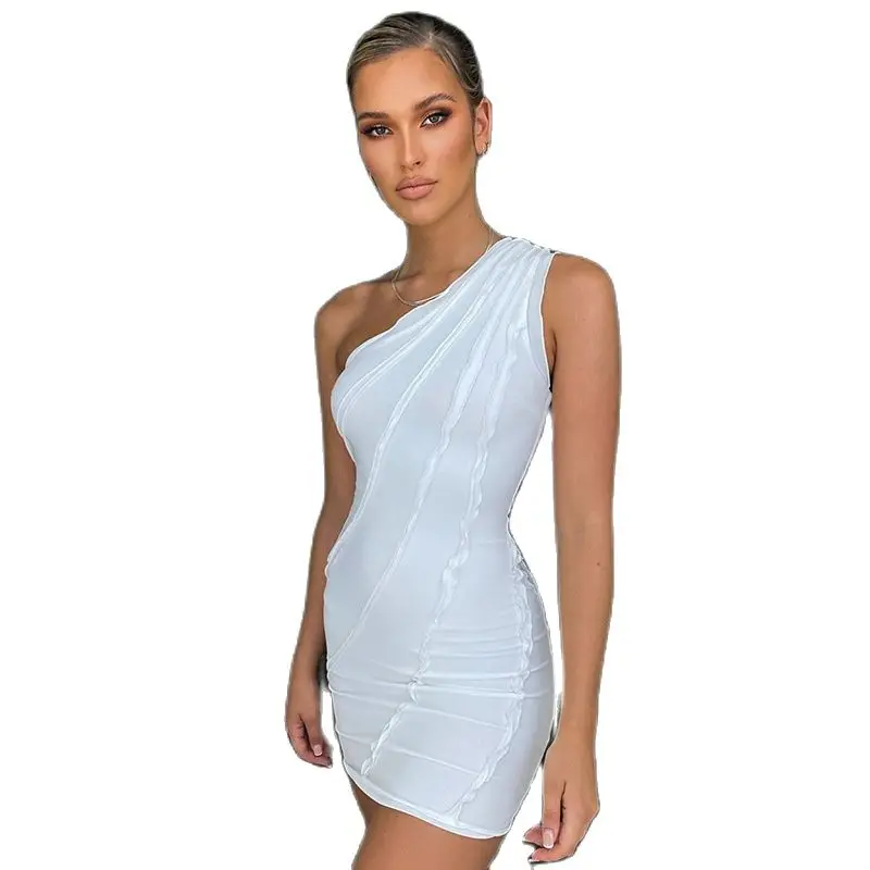 

Оптовая продажа с фабрики, индивидуальное 2021 осеннее Новое модное облегающее платье на одно плечо для женщин, женская одежда