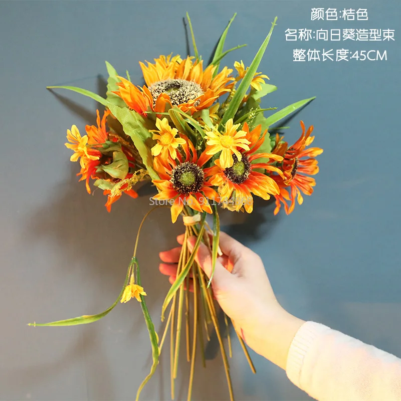 

45cm Simulation Sunflower Bouquet Wedding Decoration Flower Holiday Gift Chrysanthemum Bouquet Restaurant Decoration
