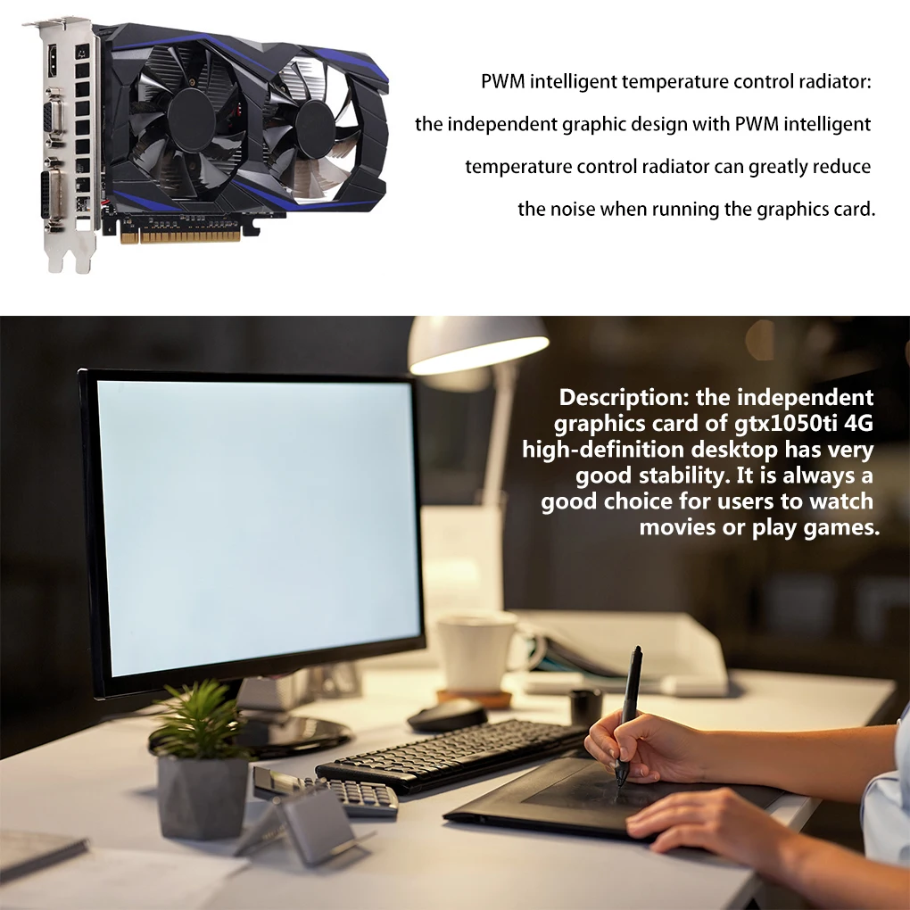 

Graphic Card 4G GTX1050TI HD Video Card PCI-E 3.0 With PWM Temperature Control Heat Dissipation
