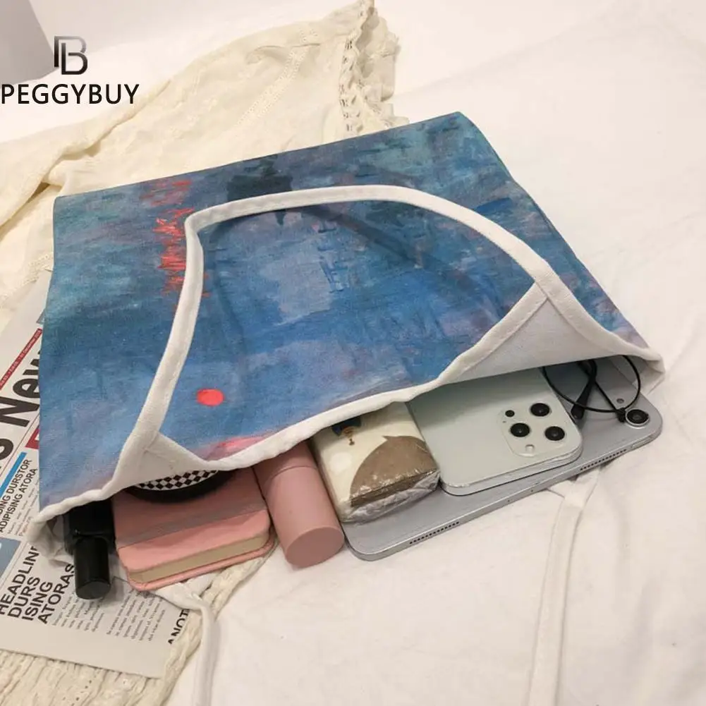 

Art Oil Painting Shoulder Underarm Shopping Bag Women Casual Canvas Large Capacity Daily Travel Tote