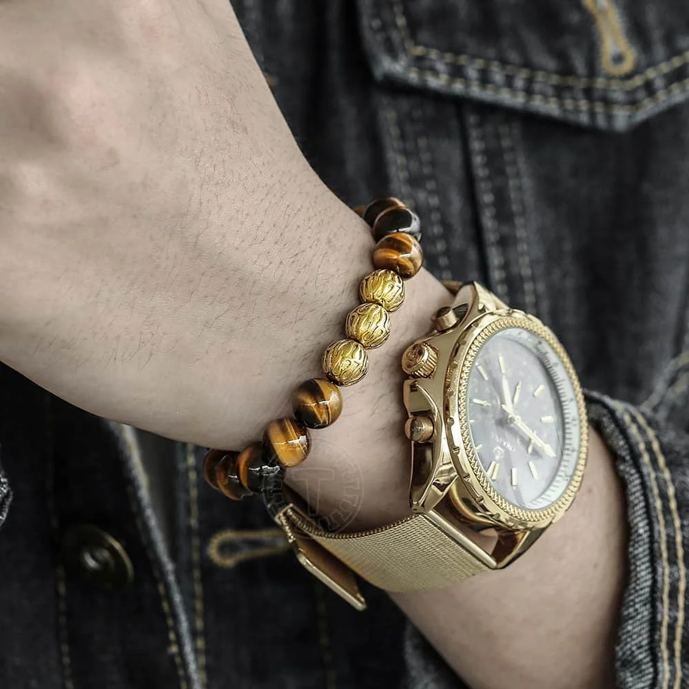 Trendsmax 10 мм бусины из натурального камня тянущийся браслет для мужчин женщин