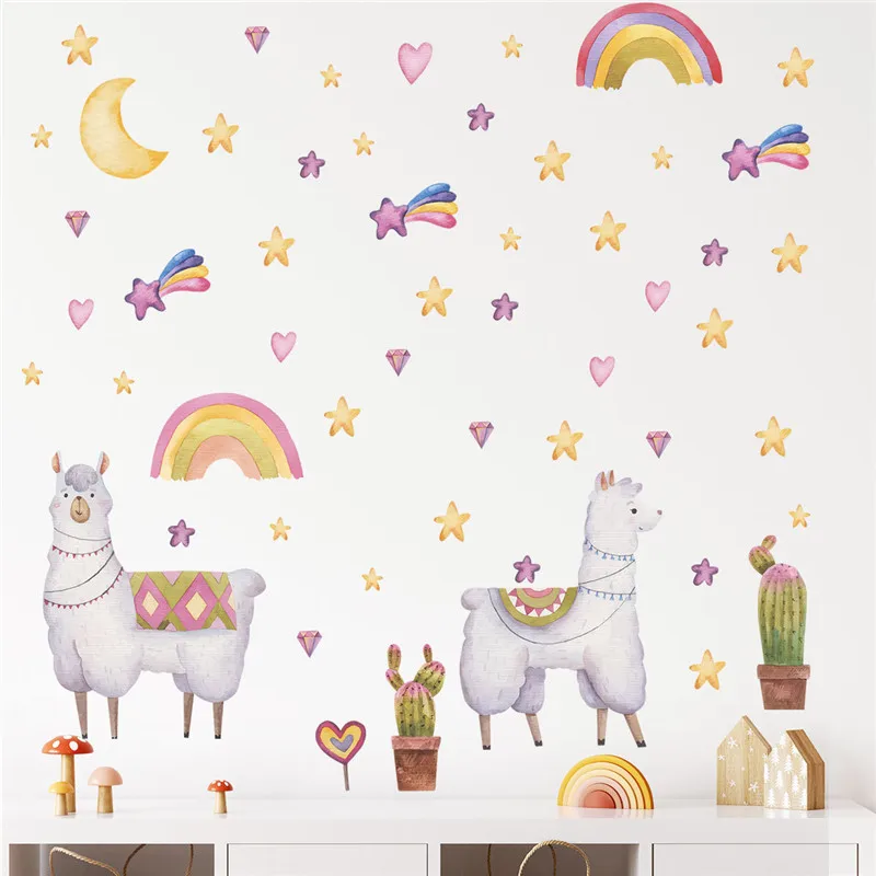 Наклейки на стену в виде радужных звезд Альпака для детской комнаты