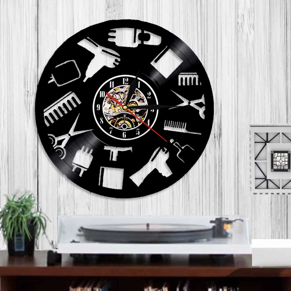 Настенные часы для парикмахерской с виниловой пластиной и логотипом