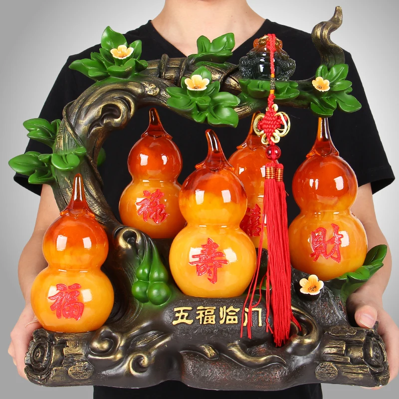 

Chinese Style Lucky Fortune Gourd Statue Ornaments Resin Sculpture Crafts Home Decoration Accessories Housewarming Wedding Gifts