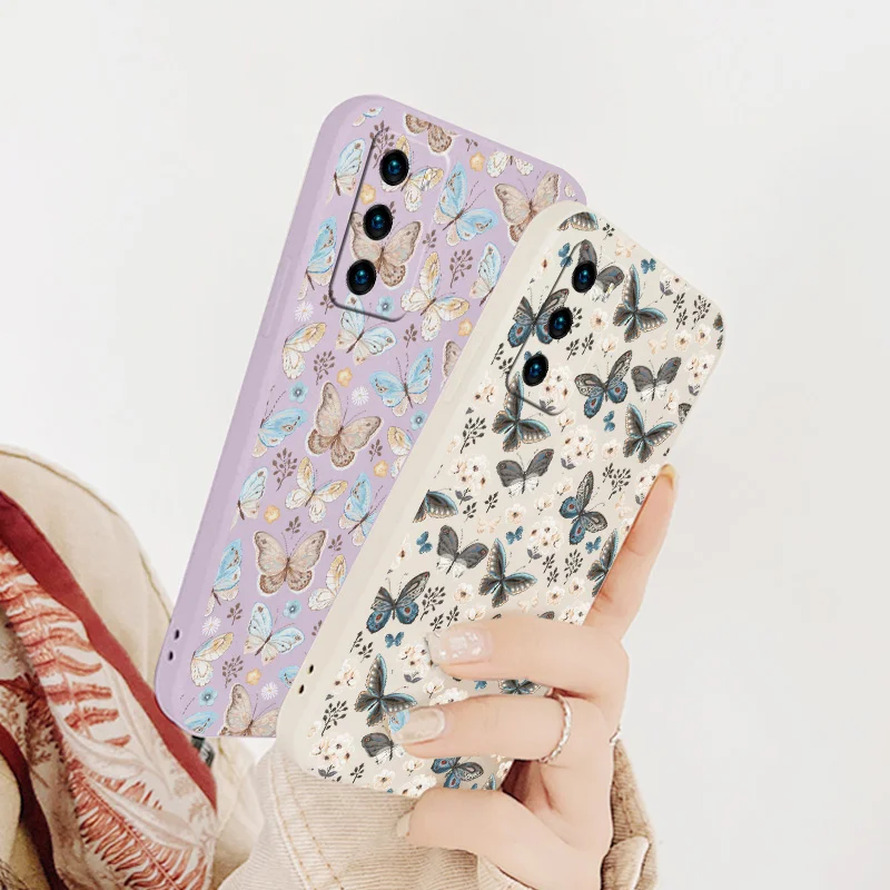 Butterfly Liquid Silicone Case For Samsung Galaxy S22 S21 S20 FE S10 Note 20 10 Ultra Plus A72 A52 A42 A32 Soft Phone Back Cover
