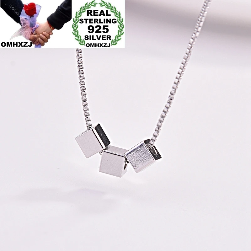 Ожерелье OMHXZJ из серебра 925 пробы с подвеской в виде простых кубиков для женщин и
