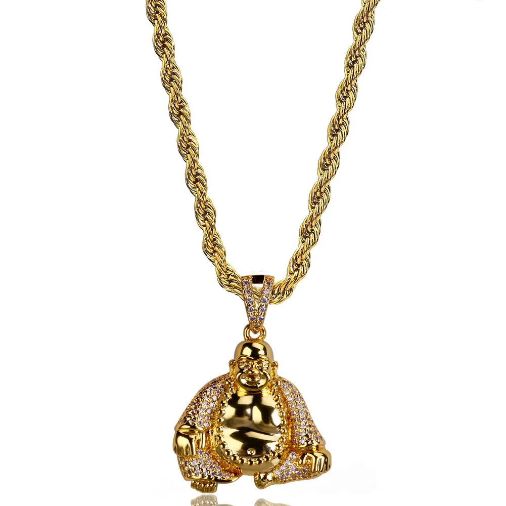 

Golden Colour Buddha Necklace For Men And Women Zircon Maitreya Buddha Pendant Gem Stainless Steel Necklace Jewelry Gift