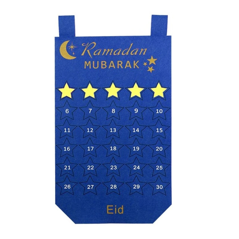 

Eid Mubarak DIY Blue Pink Kids Gifts Felt Calendar Islam Muslim Party Timetable Calendars Star Sticker Decoration Ramadan Kareem