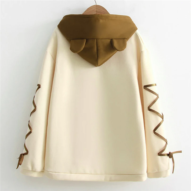 Толстовка с капюшоном изображением медведя Женская толстовка длинным рукавом и