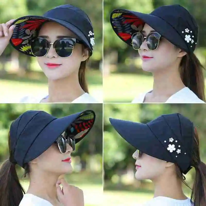 

Summer Wild UV-proof Hats Korean Women Foldable Sun Protection Hats Wide-brim Sunshade Beach Hats