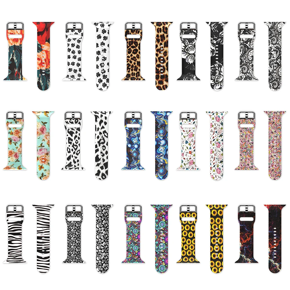 Bands for Apple Watch Strap 45mm 41mm 44mm 40mm 42mm 38mm, Soft Silicone Sport Wristbands Pattern Printed for iWatch SE 8 7 6 54