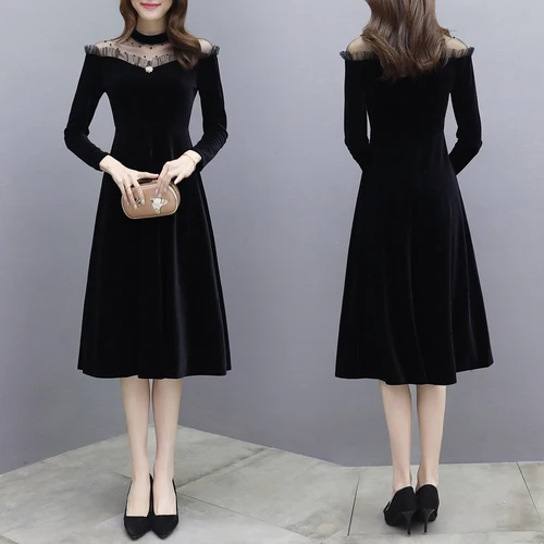 Золотое бархатное платье для женщин лоскутное кружевное осенние женские Платья
