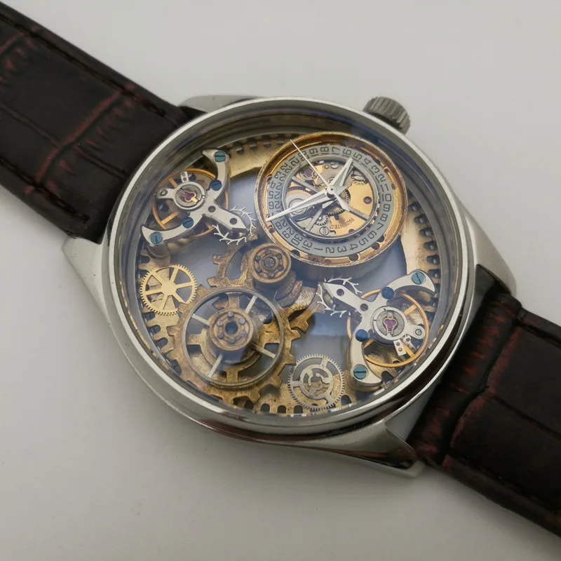 

Steam Punk Men's Watch Skeleton Original Personality Male Watches Automatic Mechanical Waterproof Stainless Steel Leather Clock